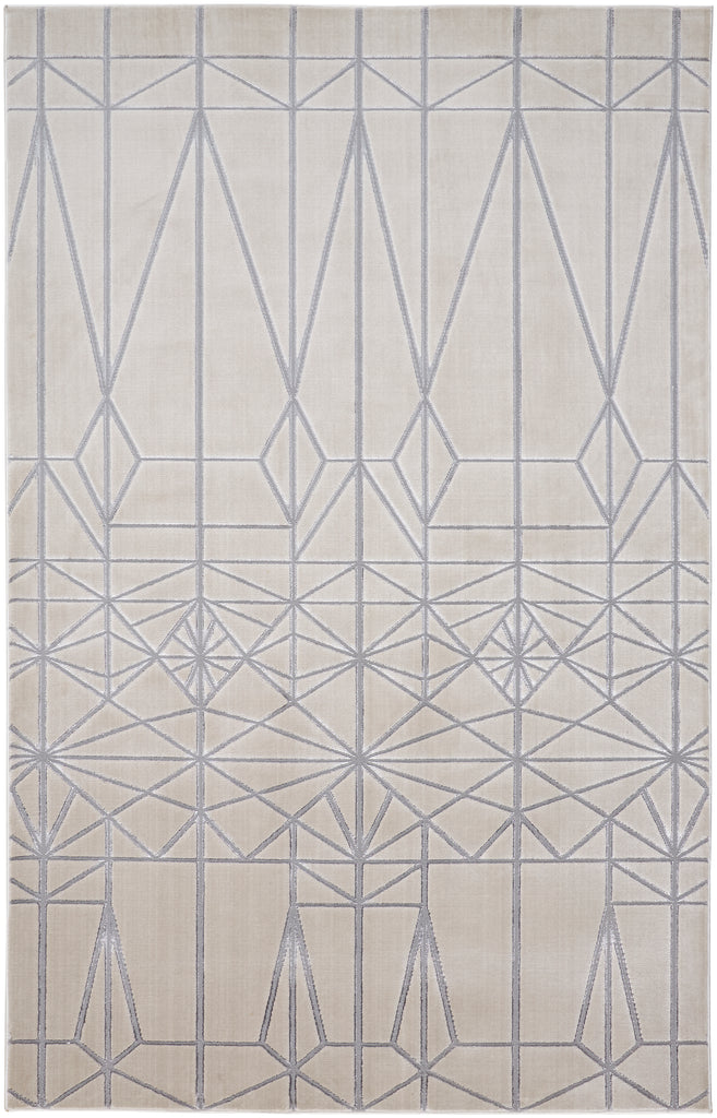 Micah Modern Geometric White Silver Gray Area Rug (5' x 8')