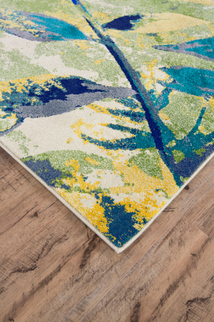 Brixton Modern Floral Botanical Green Blue Ivory Area Rug (8' x 11')