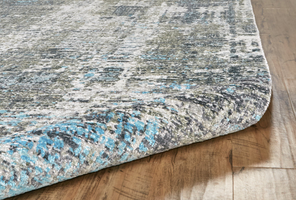 Wexford Modern Distressed Blue Gray Ivory Area Rug (8'6" x 11'6")