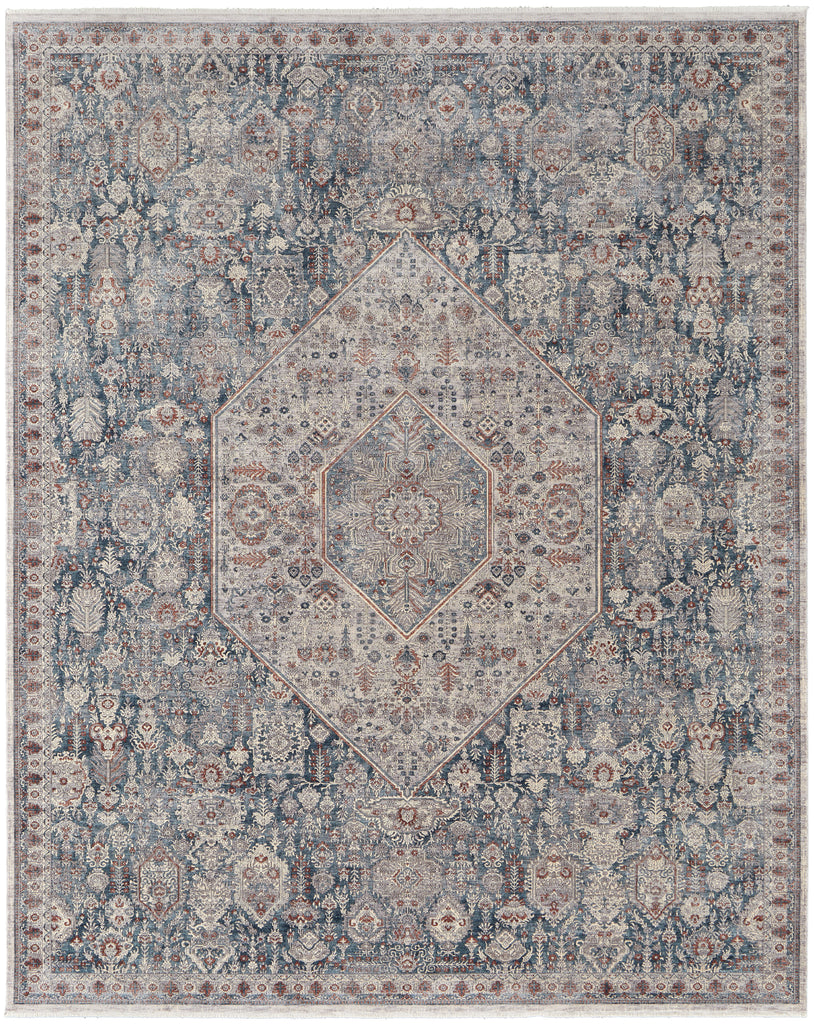 Marquette Transitional Medallion Blue Ivory Area Rug (6'7" x 9'10")