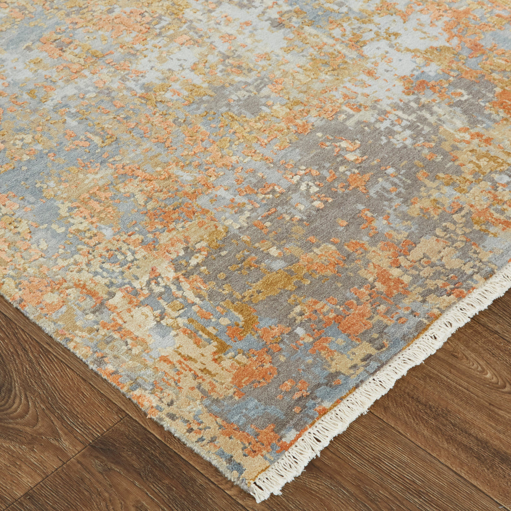 Conley Transitional Watercolor Gray Tan Orange Area Rug (8'6" x 11'6")