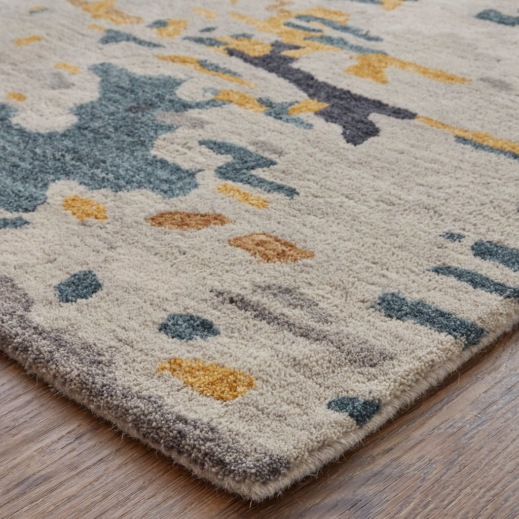 Everley Modern Abstract Gray Yellow Blue Area Rug (8' x 10')