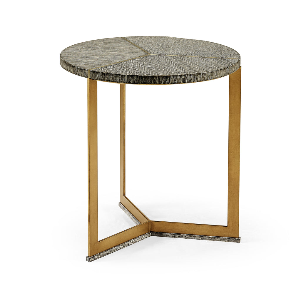 Geometric Round Oak & Brass End Table