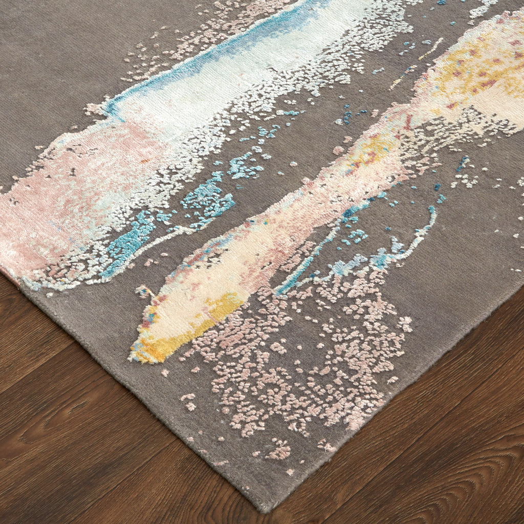 Montfort Modern Watercolor Gray Gold Blue Area Rug (5'6" x 8'6")