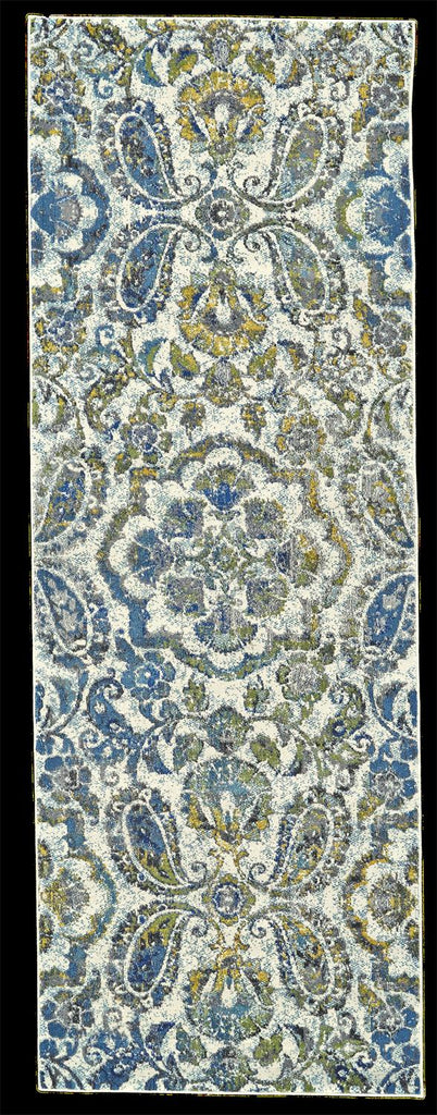 Brixton Modern Floral Botanical Ivory Blue Green Area Rug (2'10" x 9'10")