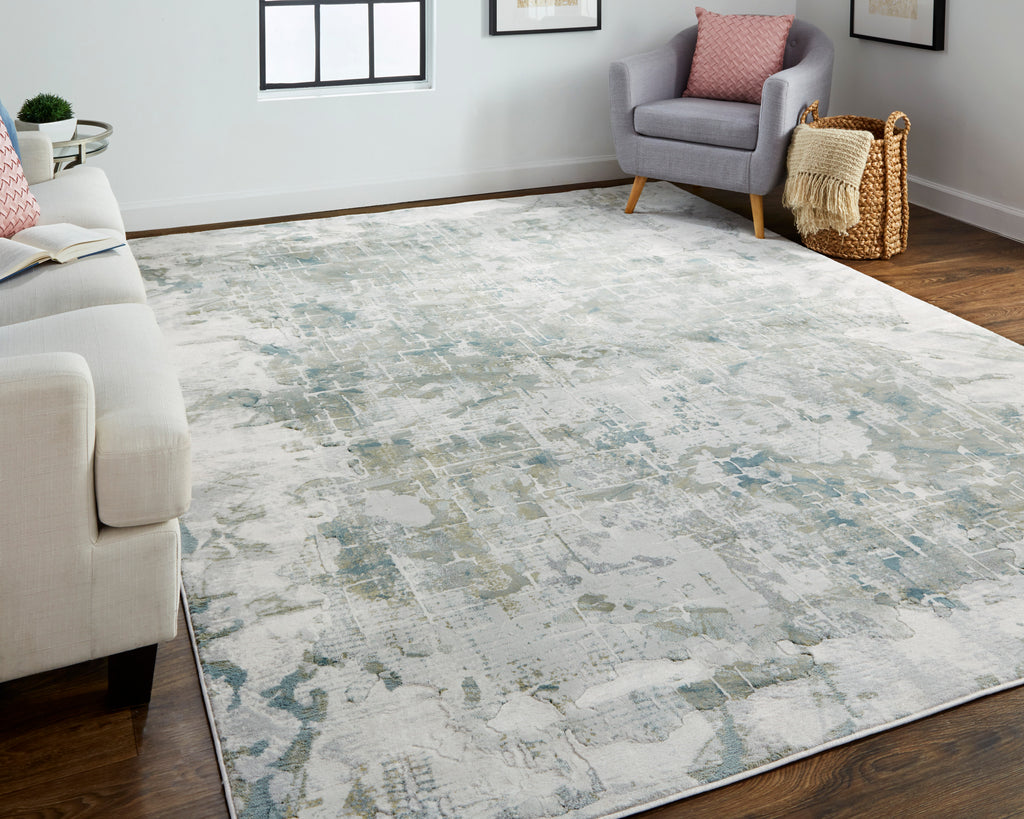 Atwell Transitional Abstract Green Gray Ivory Area Rug (2'8" x 10')