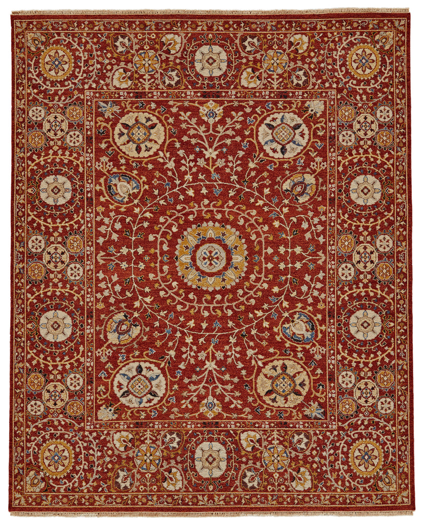 Amherst Traditional Geometric Red Gold Ivory Area Rug (2' x 3')