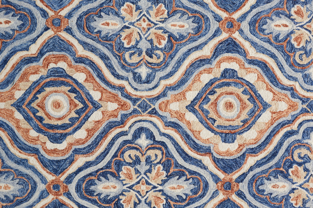 Rhett Transitional Medallion Blue Orange Ivory Area Rug (8' x 10')