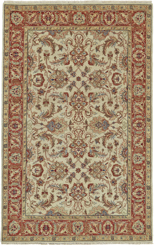 Faulkner Traditional Medallion Ivory Tan Red Area Rug (5'6" x 8'6")