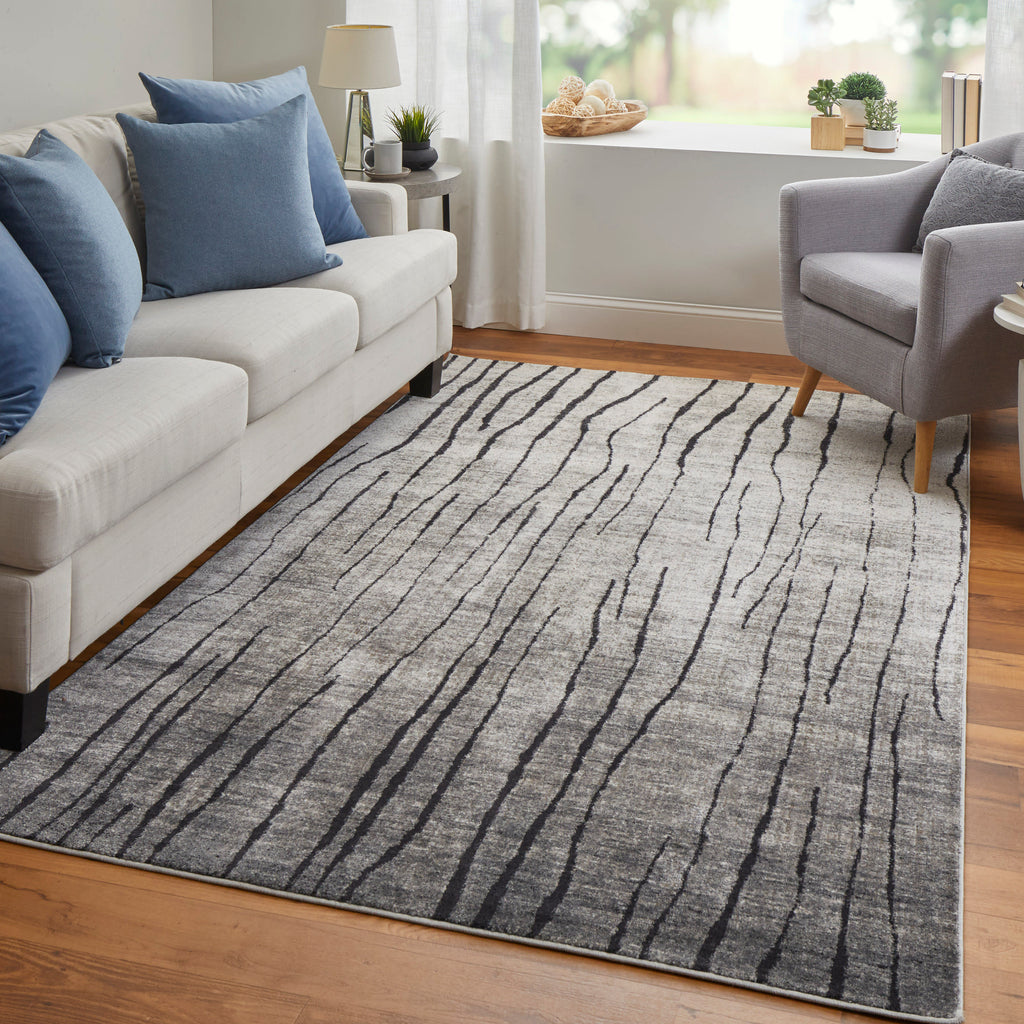 Kano Transitional Abstract Gray Black Taupe Area Rug (5'3" x 7'6")