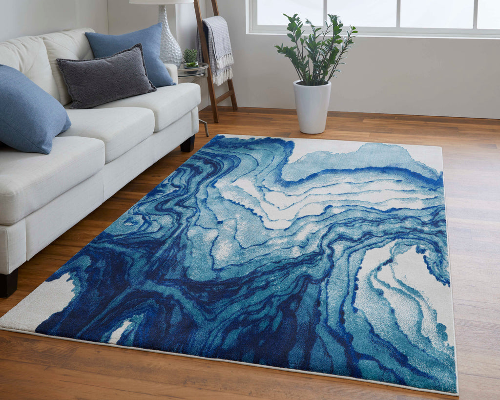 Brixton Modern Watercolor Blue Ivory Green Area Rug (1'8" x 2'10")