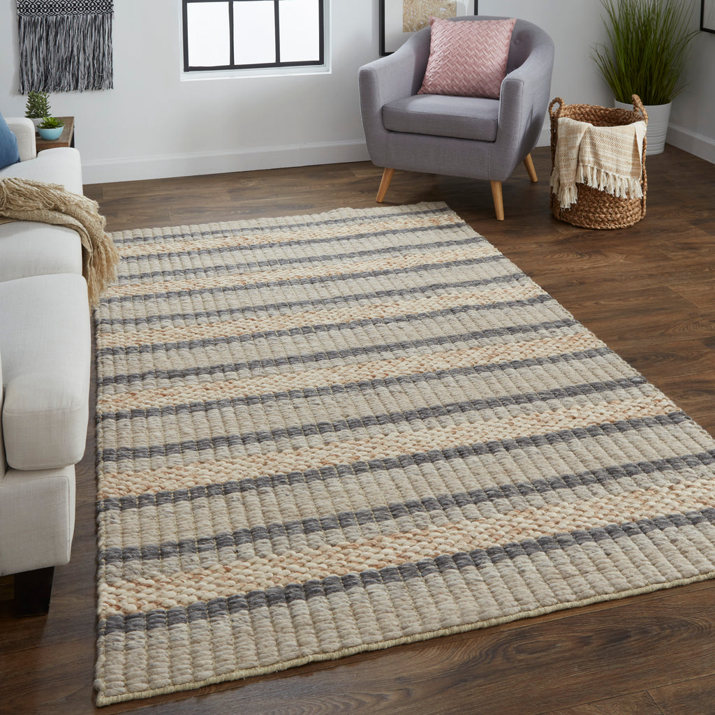 Berkeley Transitional Stripes Ivory Tan Gray Area Rug (2' x 3')