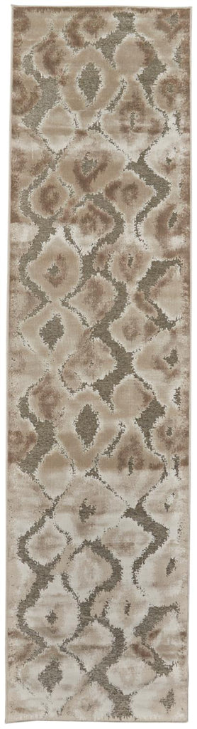 Saphir Zam Modern Abstract Ivory Gray Taupe Area Rug (2'6" x 8')