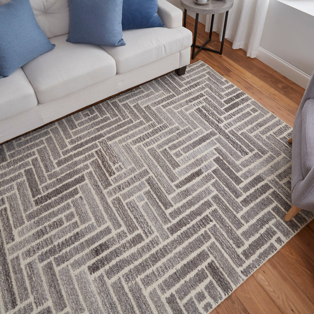 Asher Transitional Geometric Taupe Gray Tan Area Rug (8' x 10')