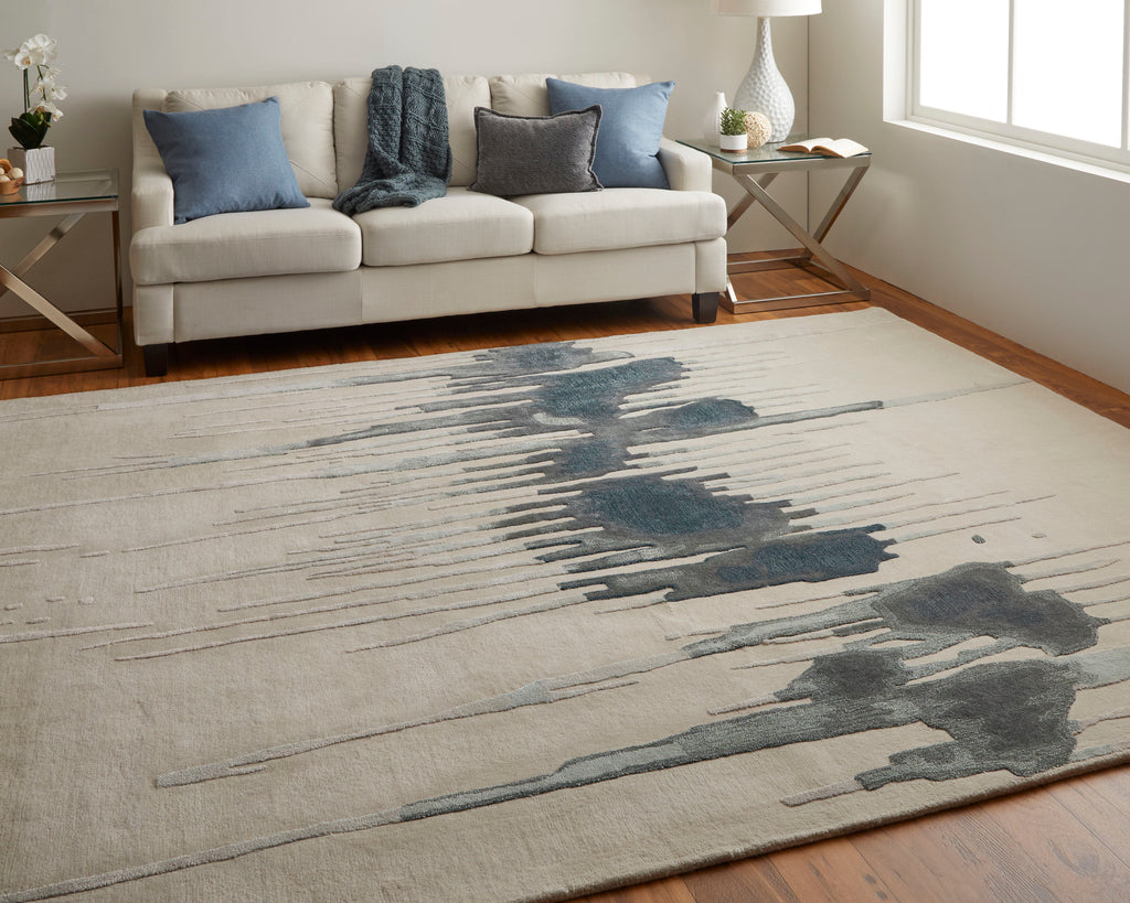 Anya Transitional Abstract Ivory Blue Gray Area Rug (10' x 14')