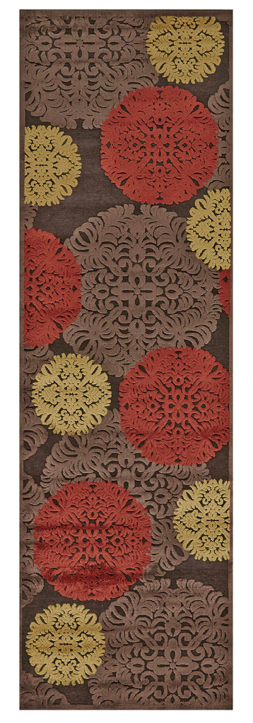 Saphir Transitional Polka Dots Taupe Red Tan Area Rug (2'6" x 8')