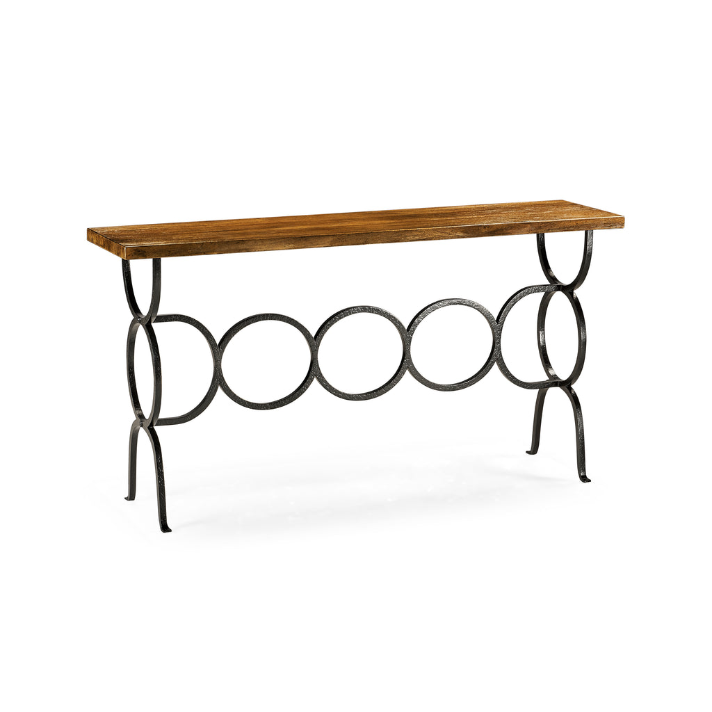 Casual Accents Country Walnut Iron Base Console Table