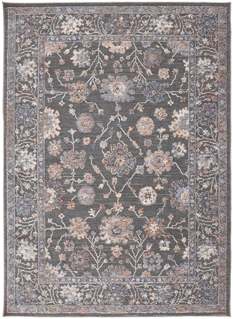 Thackery Transitional Oriental Taupe Blue Orange Area Rug (5' x 6'10")