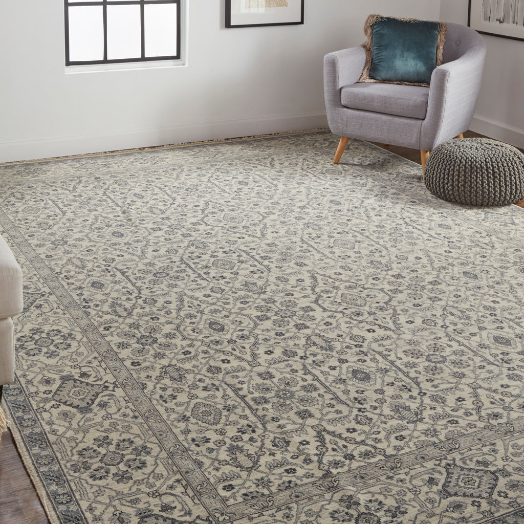 Reddington Traditional Floral Botanical Ivory Blue Area Rug (11'6" x 17'6")