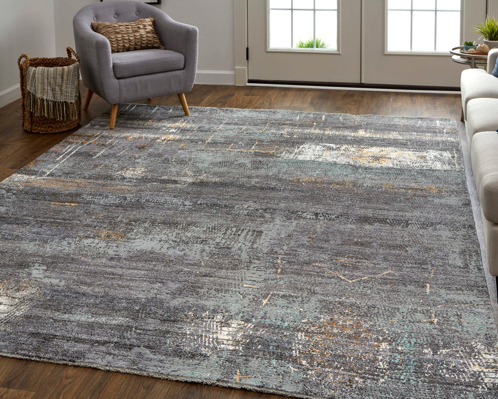 Edin Transitional Abstract Gray Green Taupe Area Rug (7'9" x 9'9")