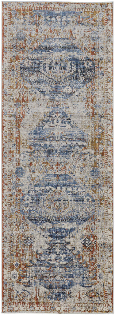 Kaia Transitional Medallion Ivory Orange Blue Area Rug (3' x 12')