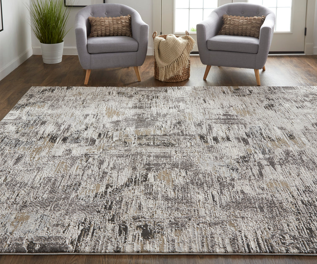 Vancouver Modern Abstract Ivory Gray Brown Area Rug (1'8" x 2'10")