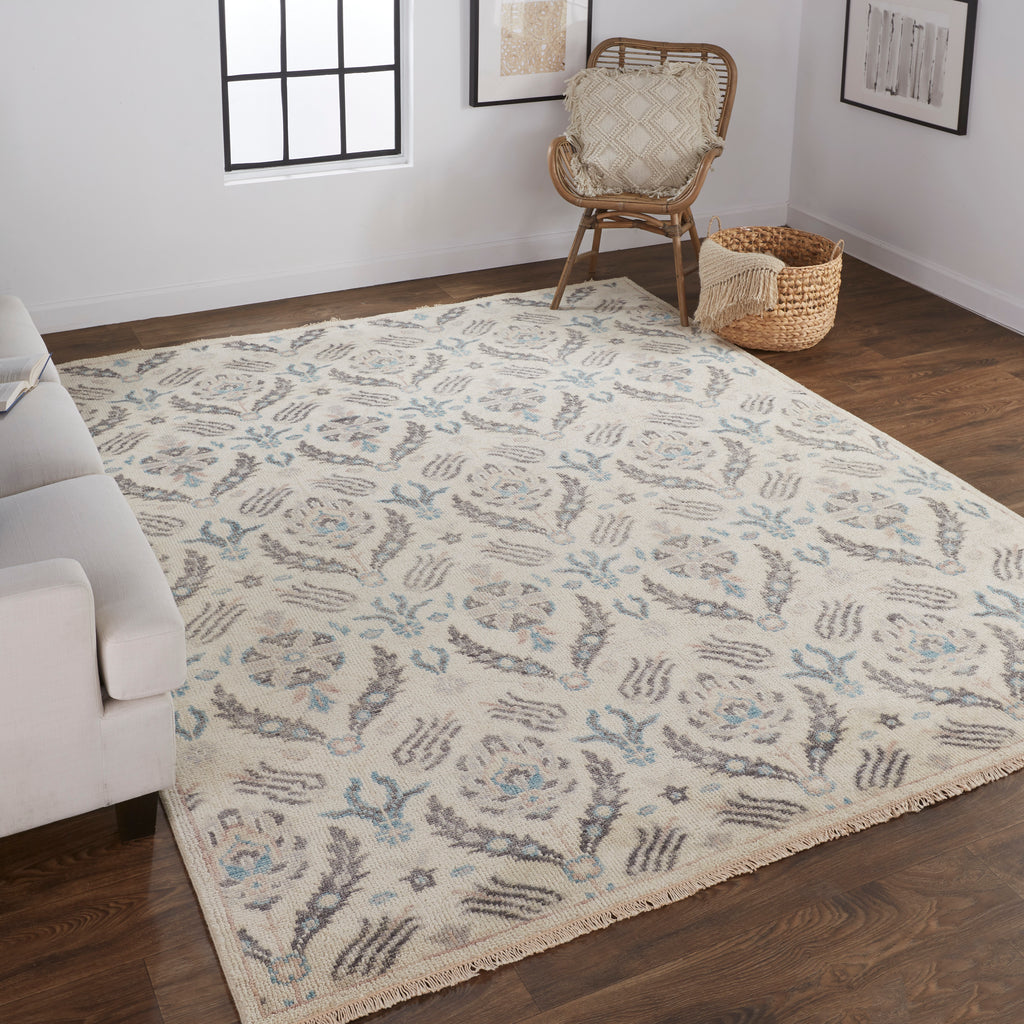 Beall Traditional Oriental Ivory Gray Blue Area Rug (2' x 3')