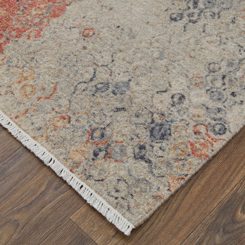 Riplee Modern Distressed Ivory Blue Red Area Rug (11'6" x 15')