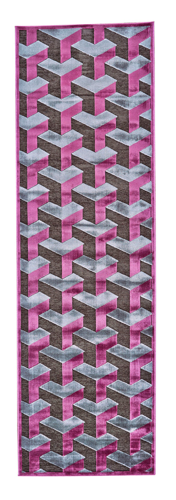 Saphir Rubus Modern Geometric Purple Brown Gray Area Rug (2'6" x 8')