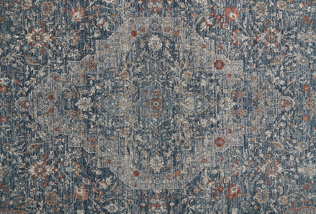 Marquette Transitional Medallion Gray Blue Red Area Rug (9'6" x 12'7")