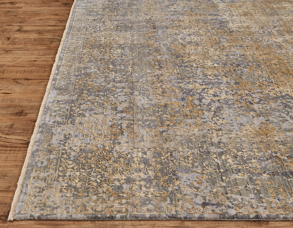 Banbury Transitional Distressed Gray Gold Silver Area Rug (8'6" x 11'6")