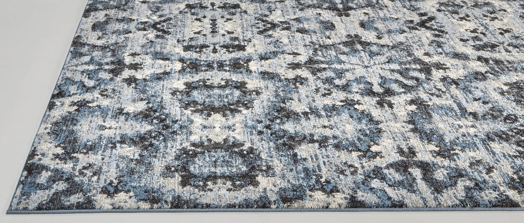 Ainsley Traditional Ikat Blue Black Ivory Area Rug (6'7" x 9'6")