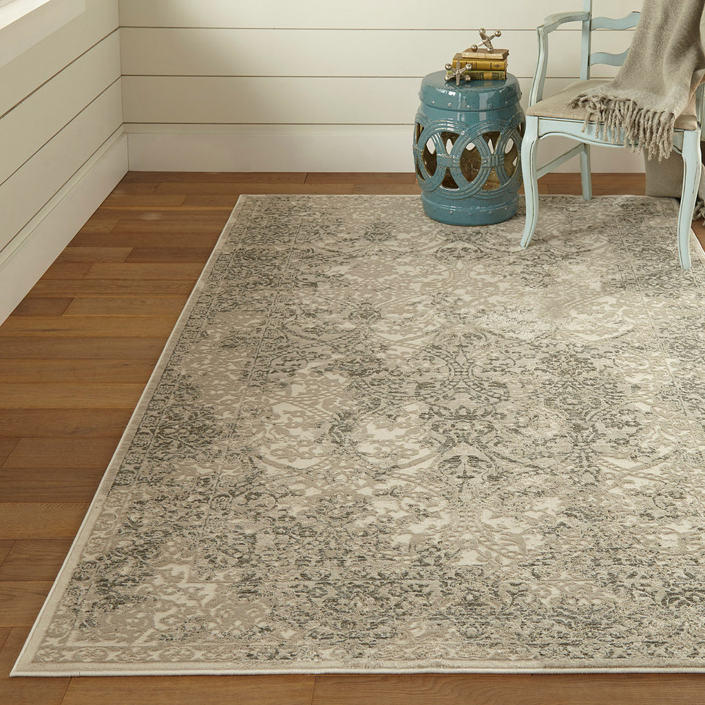 Prasad Modern Distressed Ivory Gray Black Area Rug (1'8" x 2'10")