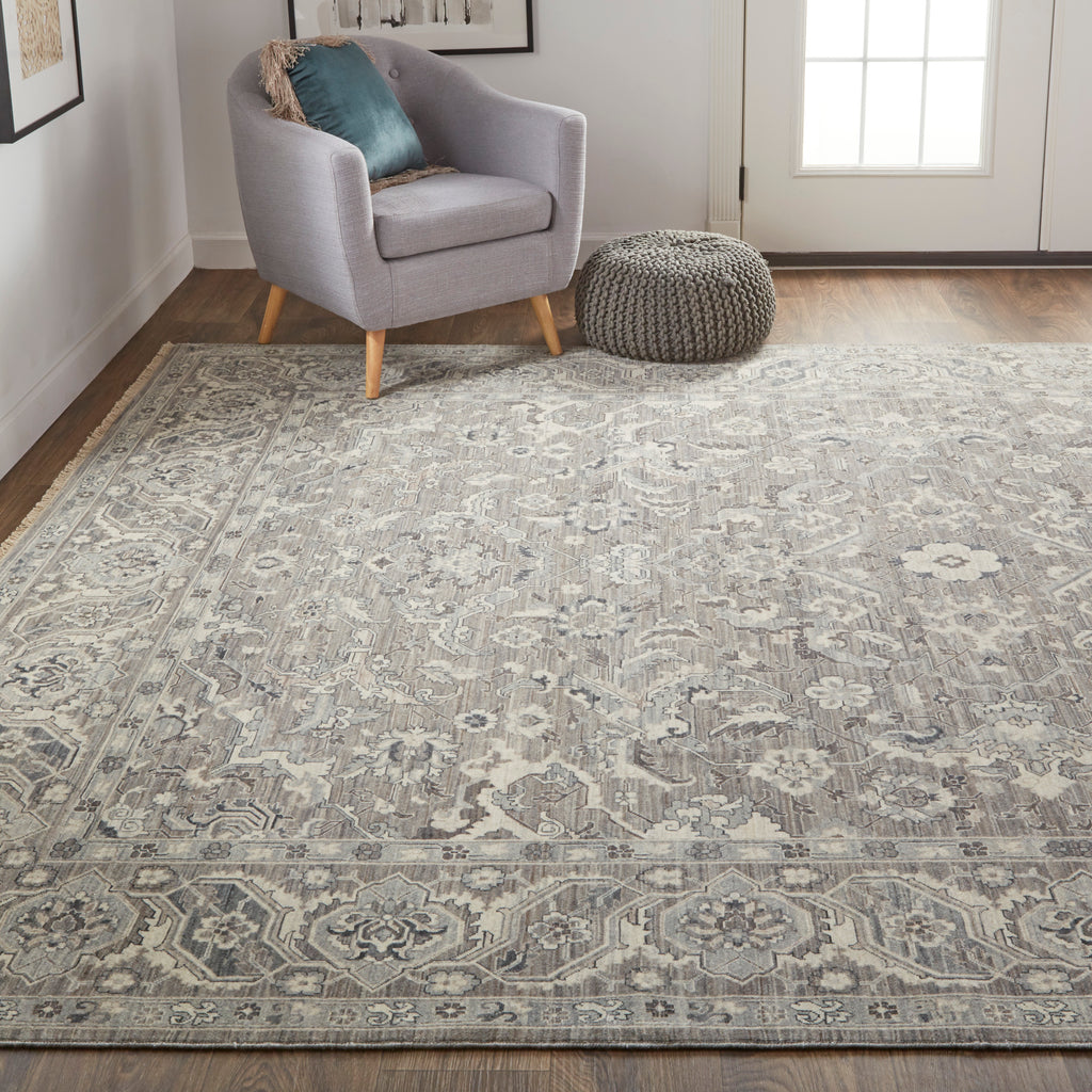 Reddington Traditional Damask Gray Taupe Ivory Area Rug (9'6" x 13'6")