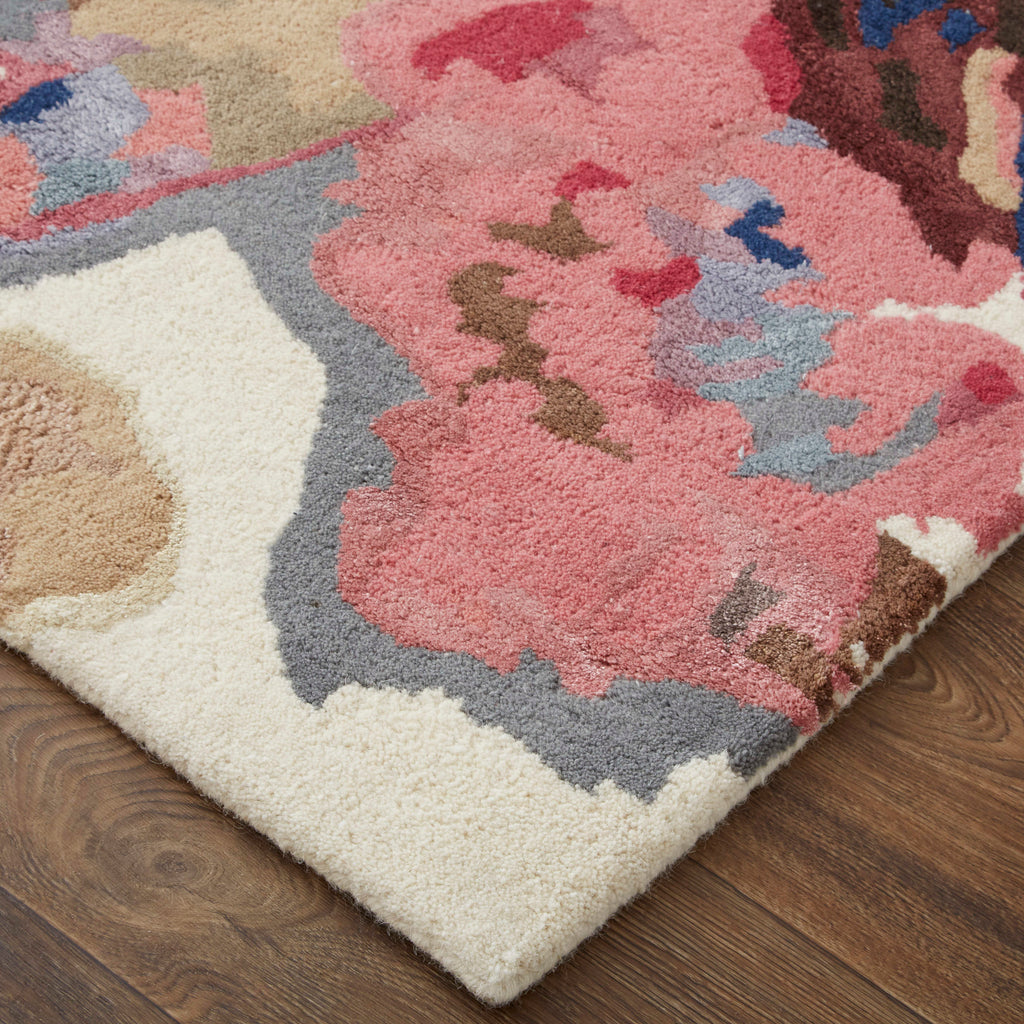 Dafney Transitional Floral Botanical Blue Pink Gray Area Rug (8' x 10' / Pattern 2)