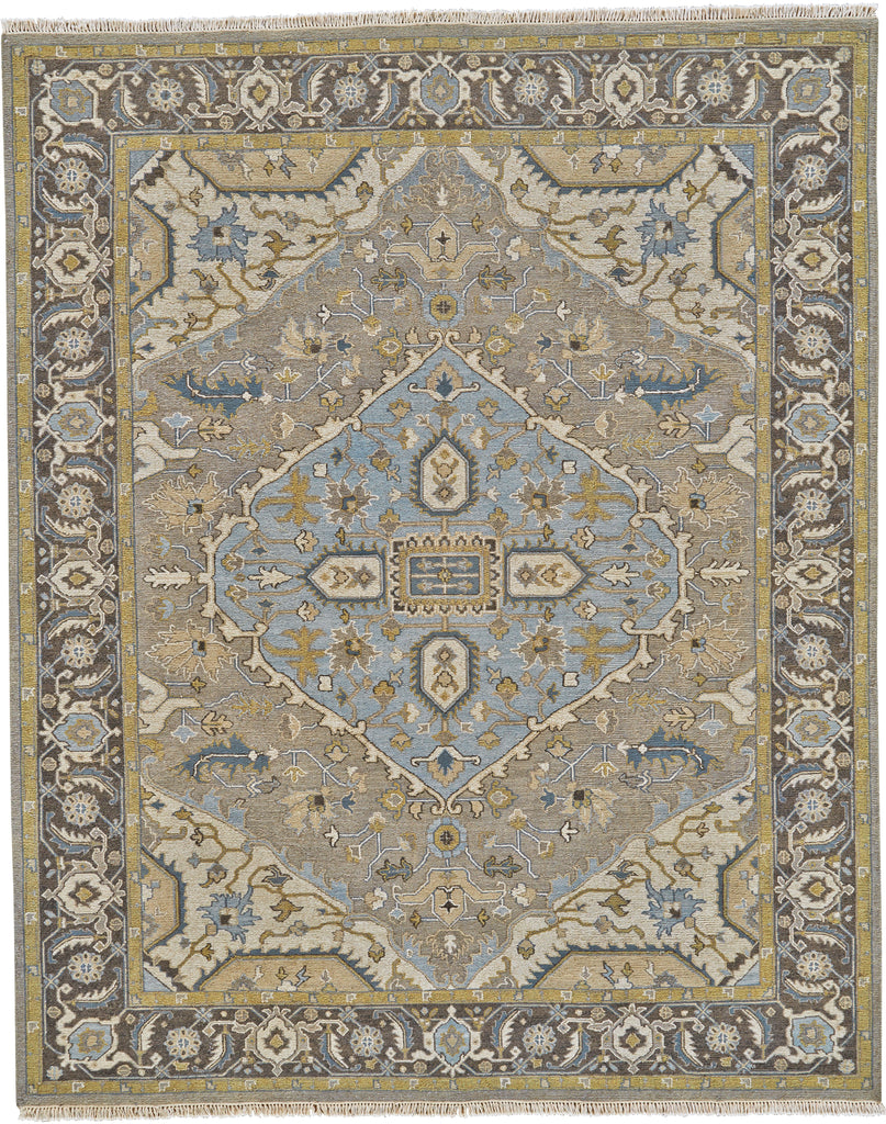 Goshen Traditional Medallion Taupe Tan Blue Area Rug (5'6" x 8'6")