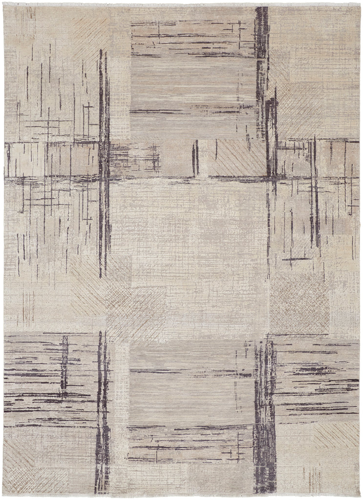 Lombardy Modern Geometric Ivory Gray Area Rug (4' x 6')