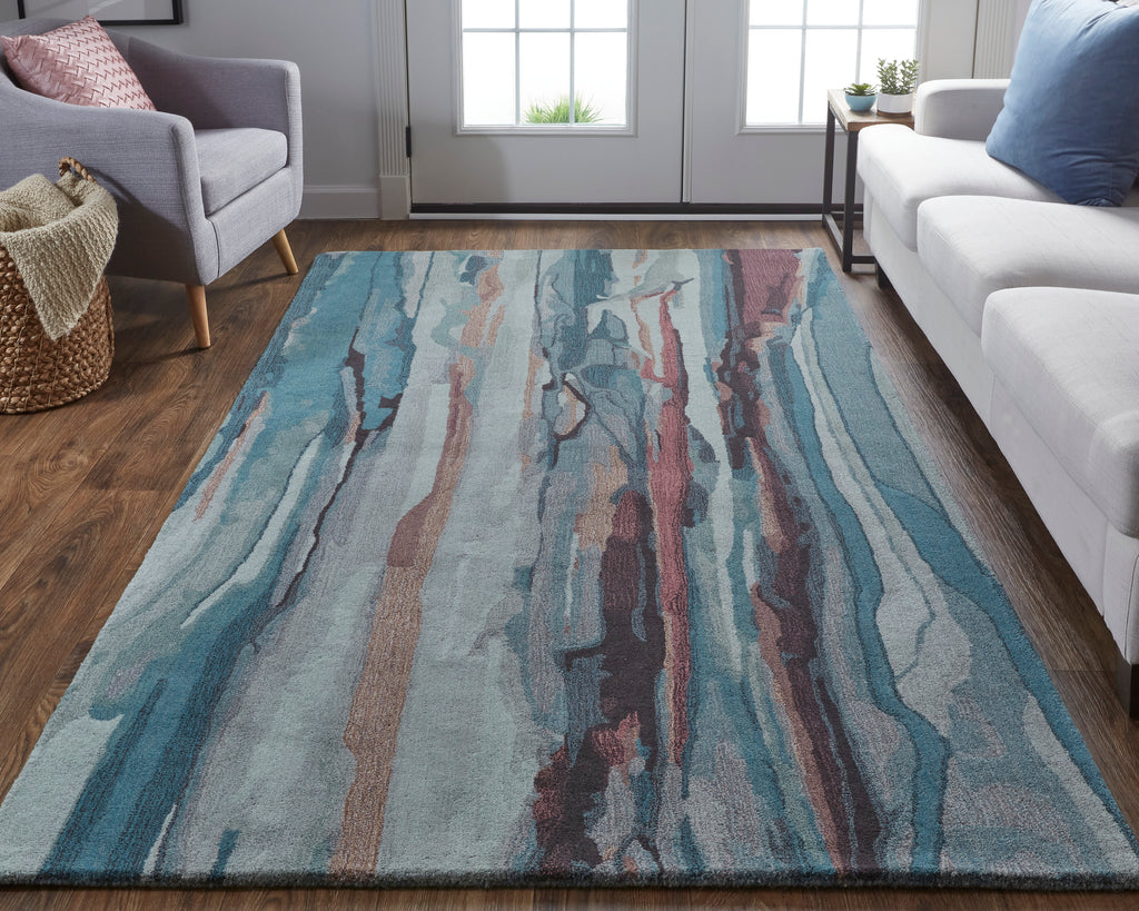 Amira Transitional Abstract Blue Red Ivory Area Rug (10' x 14')