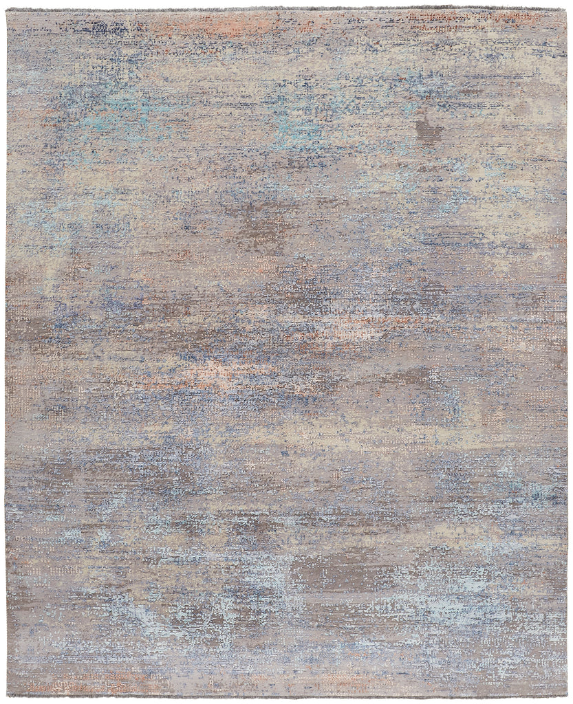 Fowler Transitional Watercolor Blue Silver Tan Area Rug (3' x 5')