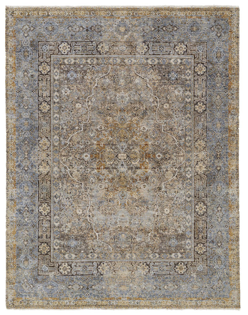 Dalia Modern Oriental Blue Tan Taupe Area Rug (7'9" x 9'9")