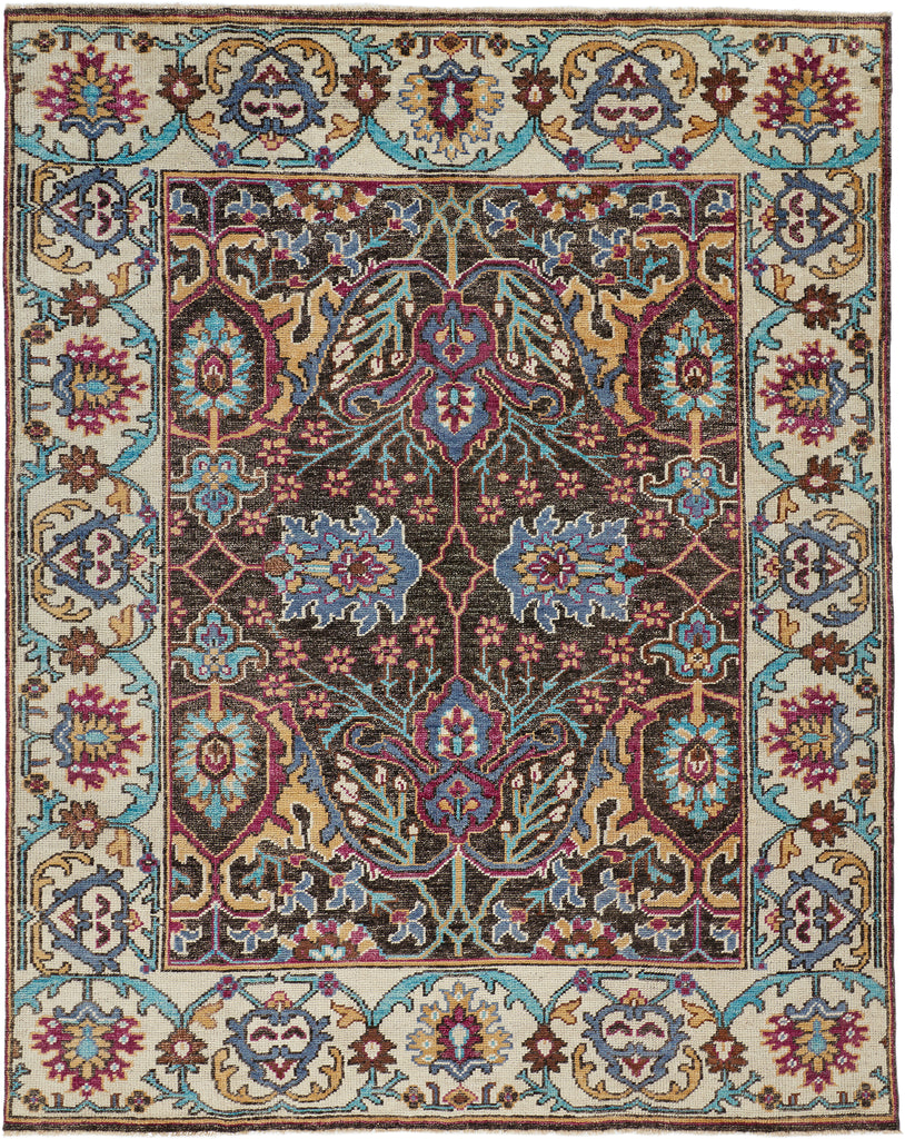 Piraj Traditional Bordered Ivory Brown Blue Area Rug (4' x 6')