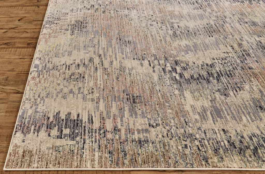 Grayson Transitional Abstract Gray Tan Red Area Rug (1'8" x 2'8")