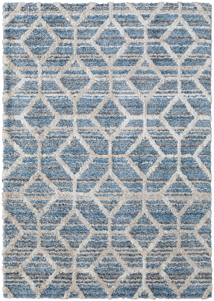 Mynka Transitional Diamond Blue Ivory Area Rug (4' x 6')