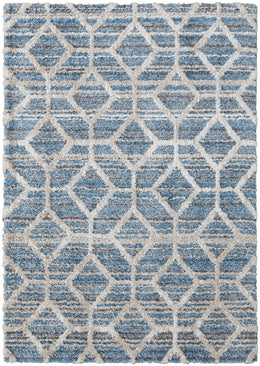 Mynka Transitional Diamond Blue Ivory Area Rug (2'6" x 8')