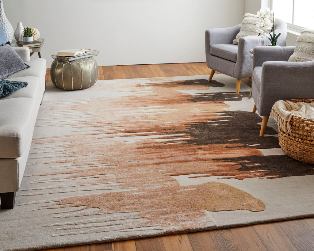 Anya Transitional Abstract Red Brown Orange Area Rug (9' x 12')