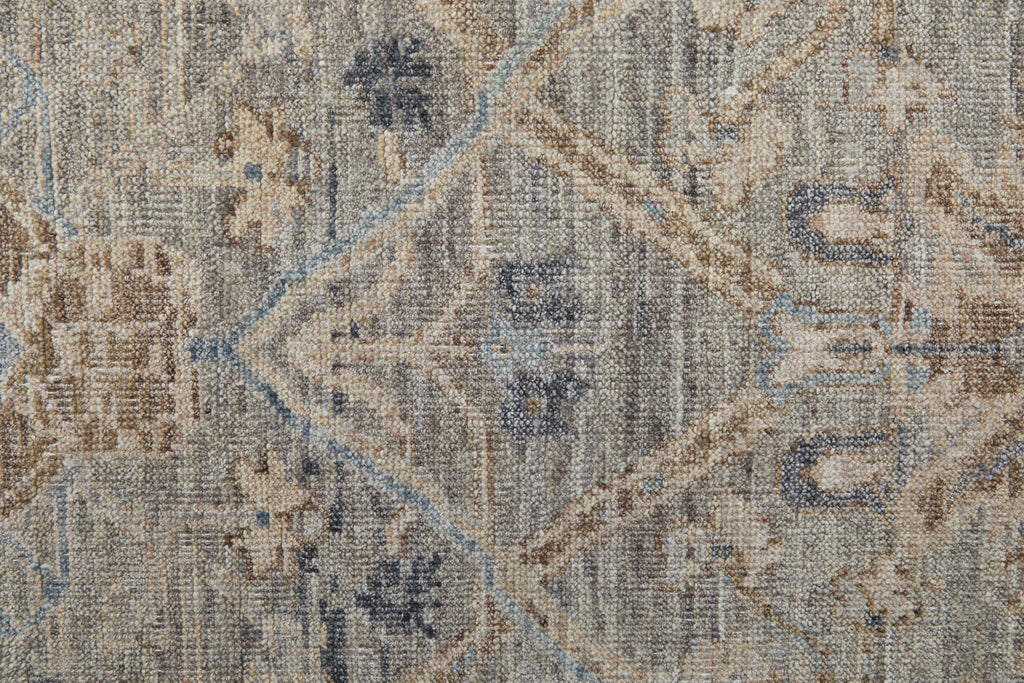 Ronin Transitional Damask Taupe Tan Blue Area Rug (5'6" x 8'6")