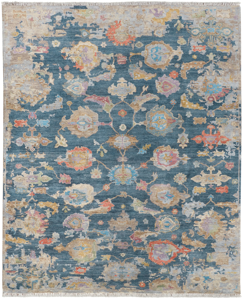 Noris Transitional Floral Botanical Blue Tan Orange Area Rug (11'6" x 15')