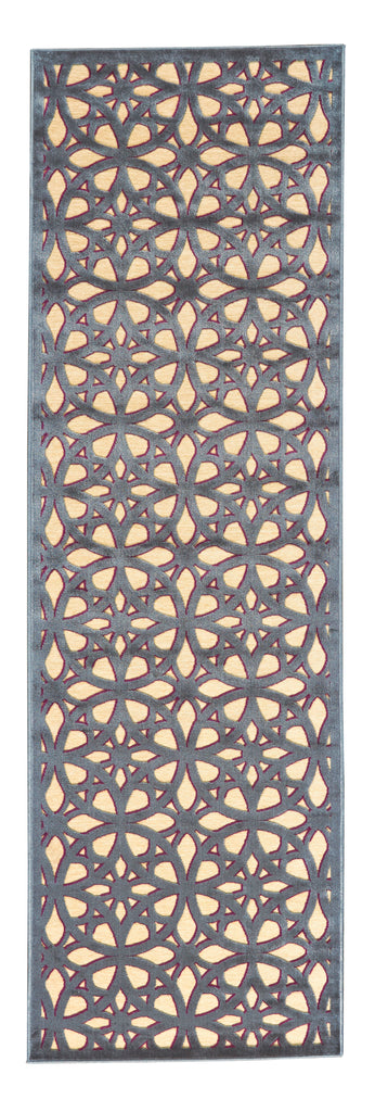 Saphir Rubus Modern Geometric Tan Gray Purple Area Rug (2'6" x 8')