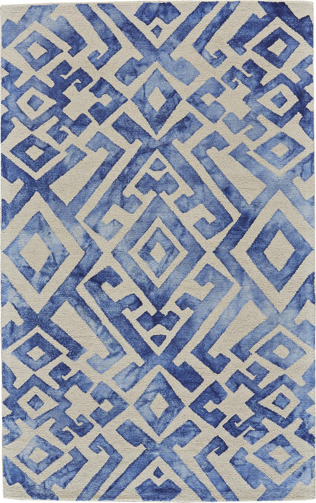 Lorrain Modern Geometric Gray Blue Ivory Area Rug (5' x 8')