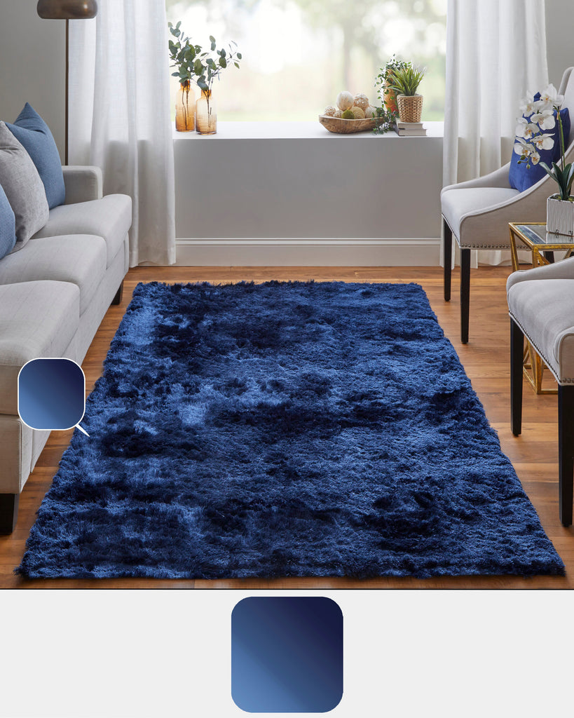 Indochine Modern Solid Blue Black Area Rug (4'9" x 7'6" / Pattern 2)